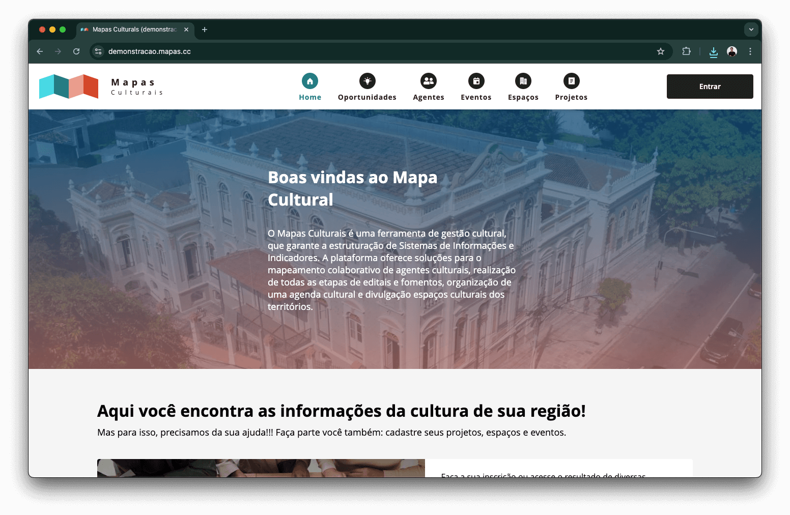 Tela do Mapas Culturais